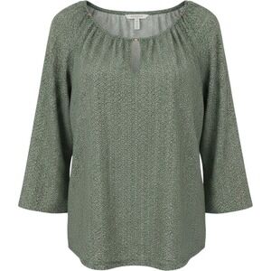 Grateful Earthy Green Geometric Keyhole Neck Long Sleeve Blouse, plus size 1xl